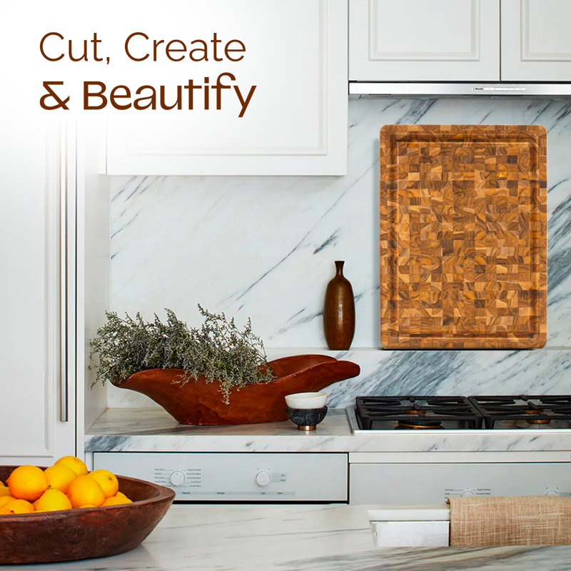 Anders Sturdy Teak Wood with End Grain Cutting Board, 13" W x 17" L