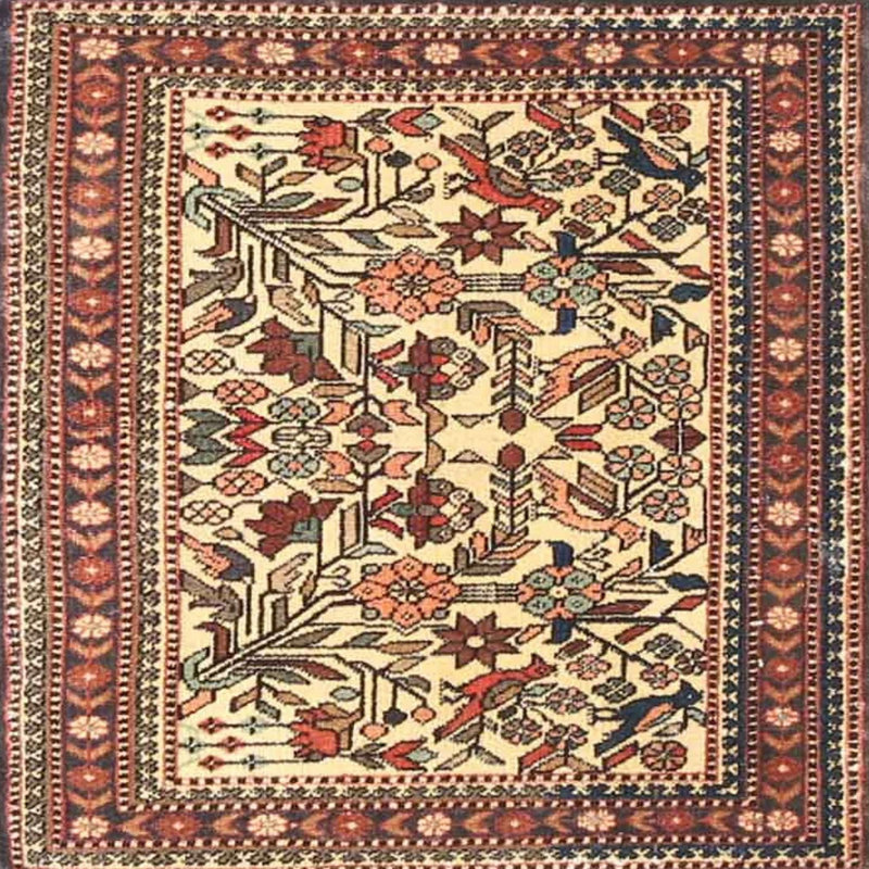Tapis floral rouge / beige / noir, Carré 6 pi
