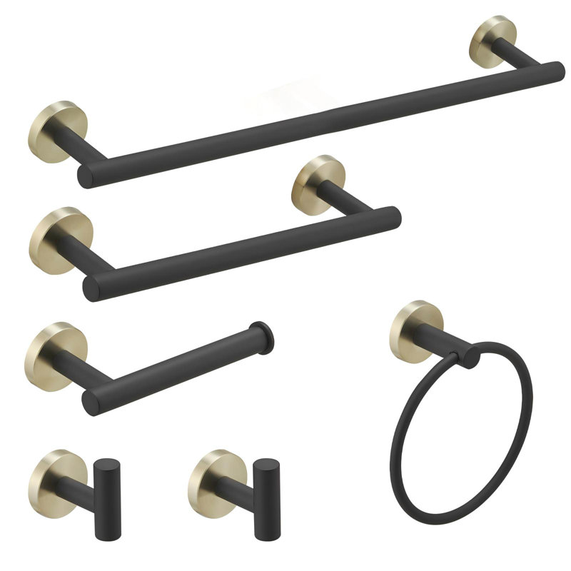 Harmony Fusion 6-Piece Bathroom Hardware Set, Gold/Black
