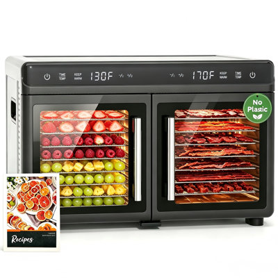 Dual Chamber Food Dehydrator with 16 Stainless Steel Trays, Independent Temperature Control, Horizontal Airflow System, Digital Timer, ETL Certified Drying Machine for Jerky, Fruit, Herbs & Pet Treats