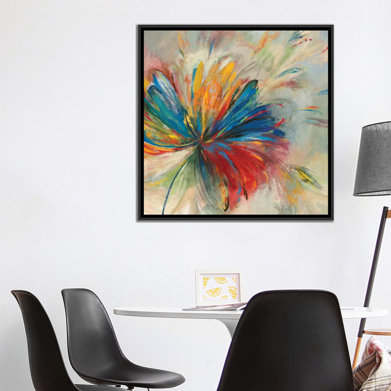 « passion fleur », reproduction d’impression sur toile, H 18 po x l 18 po x P 1,5 po, Toile avec cadre noir, Pas de tapis
