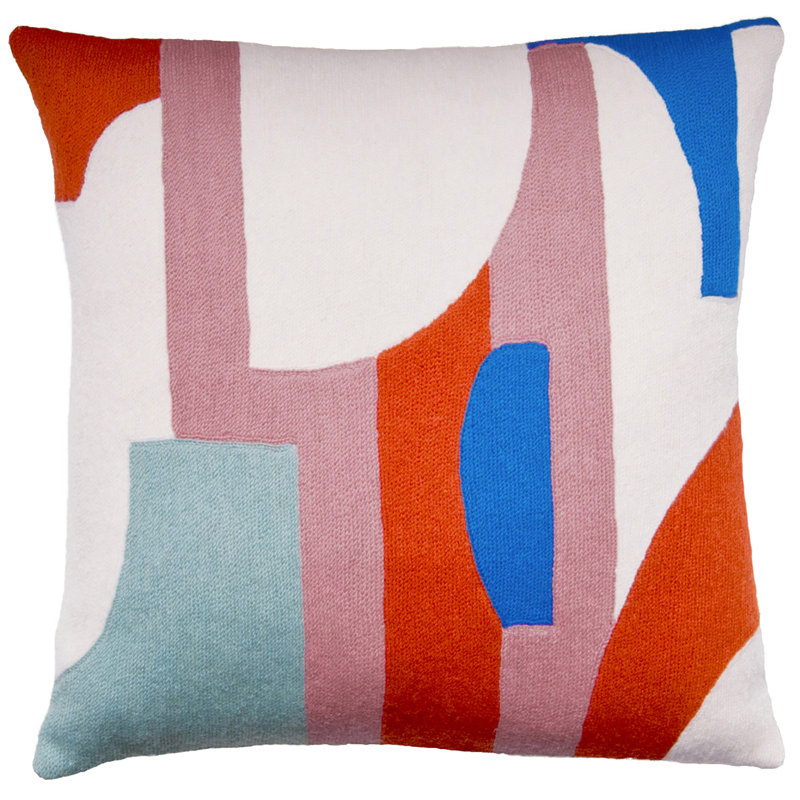 Composition Hand-Embroidered Chain Stitch Pillow, Cream/Dusty Pink/Coral/Powder Blue/Marine