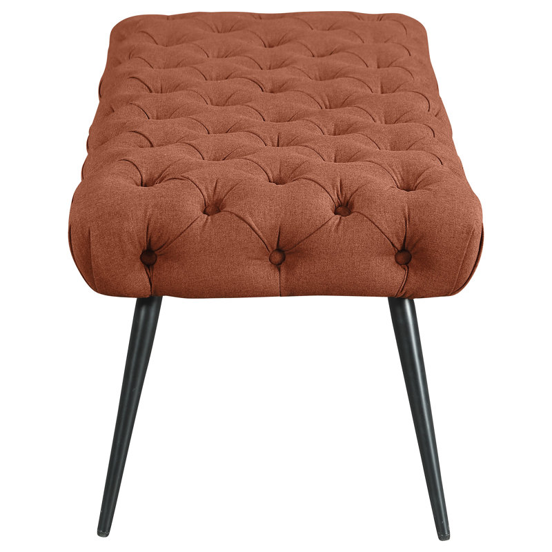 Ella Upholstered Tufted Bench Metal Legs Rust, Orange, Black