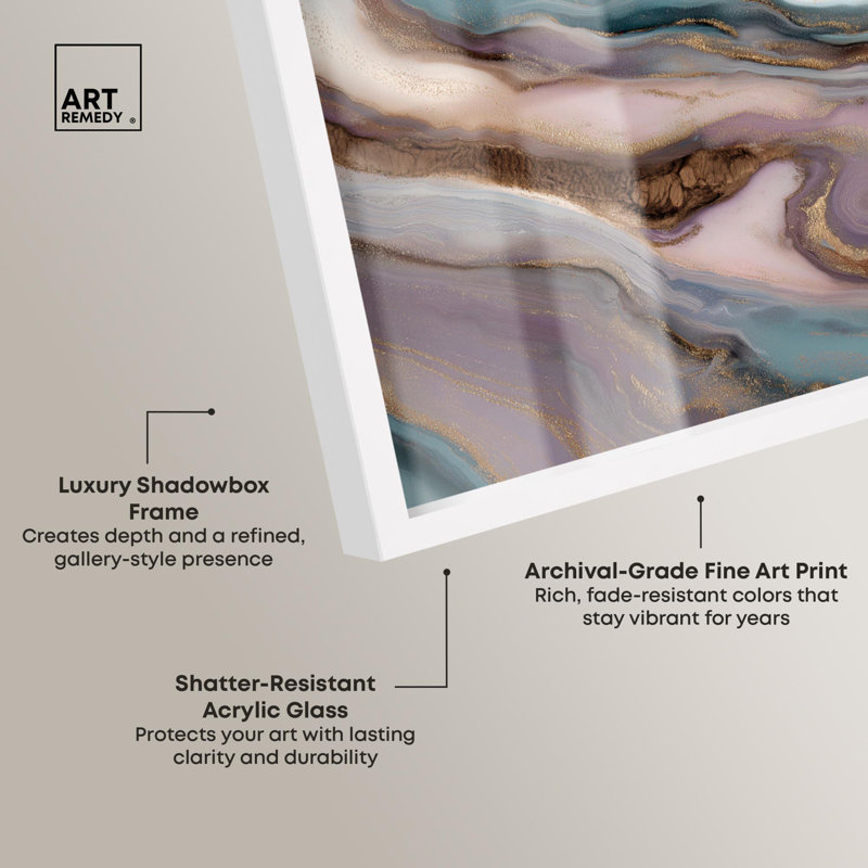 «Oceanic Amethyst Swirl Shadowbox», impression de géode par Art Remedy, H 37 po x l 46 po, Blanc
