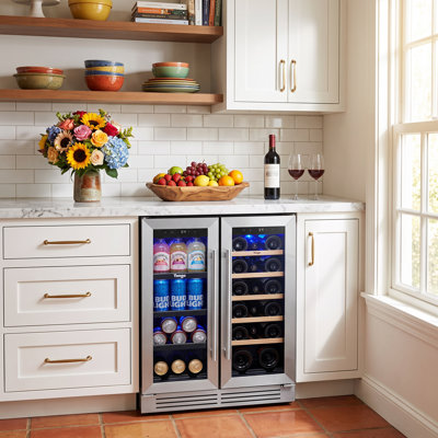 Yeego 24" Dual Zone Wine and Beverage Refrigerator, 20 Bottle & 60 Can Built-In Under Counter Wine Cooler, Front Venting