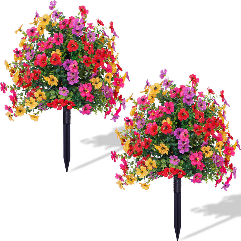 Ensemble de 2 arbres artificiels de 1,97 pi avec épis moulus, plantes artificielles en pot résistantes aux intempéries avec fleurs pour la véranda