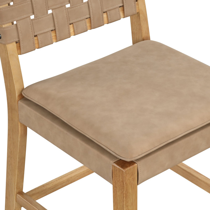  Tabouret rembourré, Cuir brun clair / structure en pin chaud, Petit tabouret (siège d'une hauteur de 19 po), 1