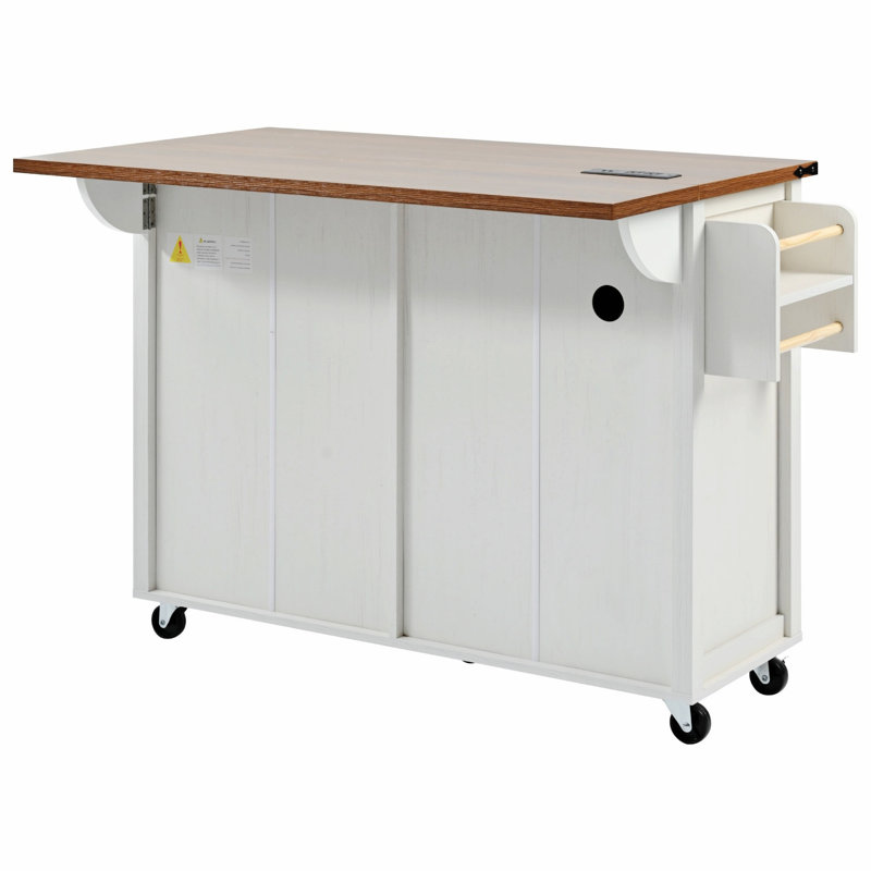Kitchen Island With Power Outlet, Kitchen Storage Island With Drop Leaf, Rolling Kitchen Cart On Wheels For Home