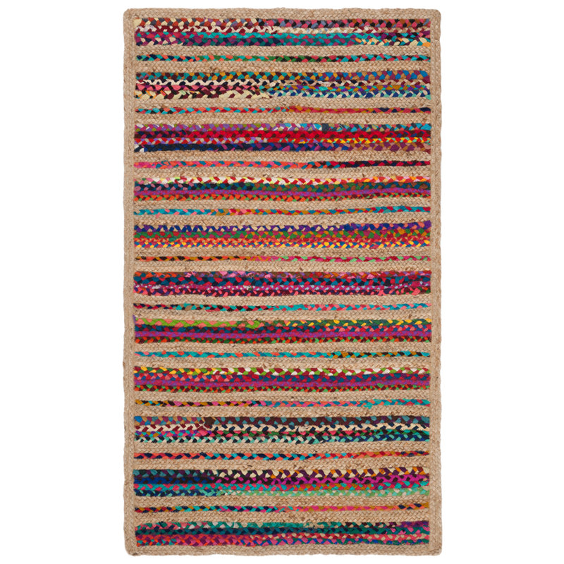 Abhay Hand Woven Jute/Chindi Rug in Natural, Rectangle 3' x 5'