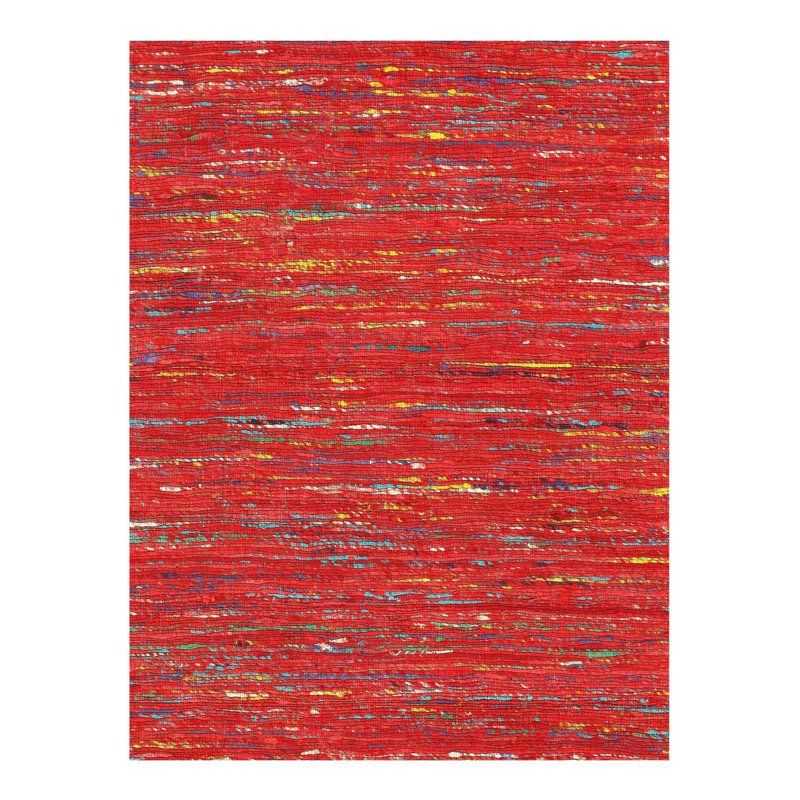 Tapis rouge en coton / laine touffeté à la main sans motif 2 pi 4 po x 10 pi Xadyn