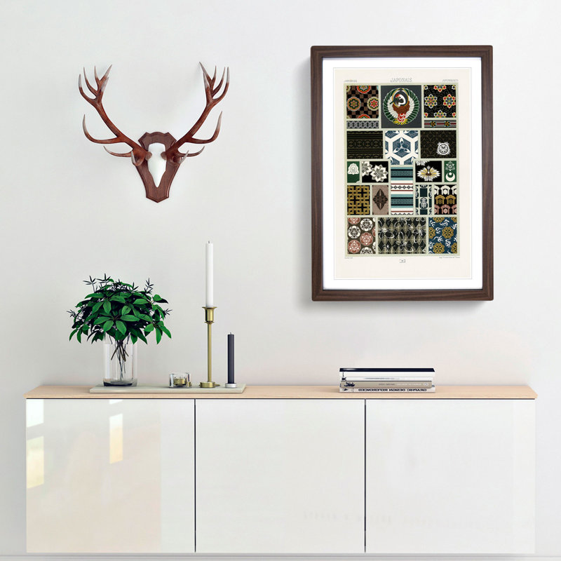 Japanese Themed Patterns by Albert Racinet - Picture Frame Painting Print, Walnut Framed, 65cm H x 48cm W x 2cm D