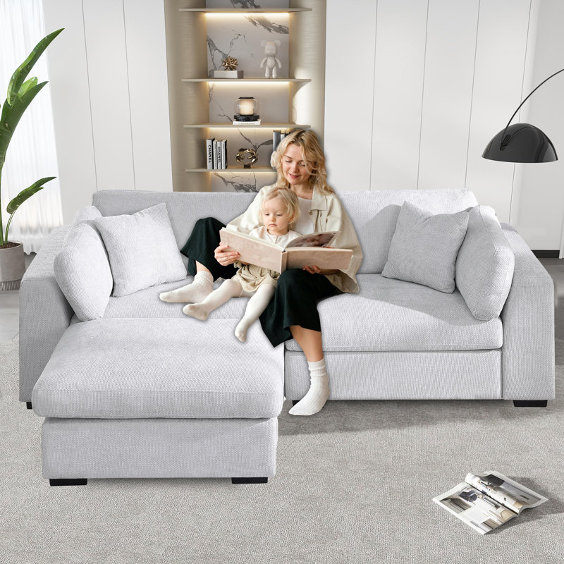 Canapé modulaire surdimensionné avec causeuse, canapé en chenille de 92,12 po, Gris clair