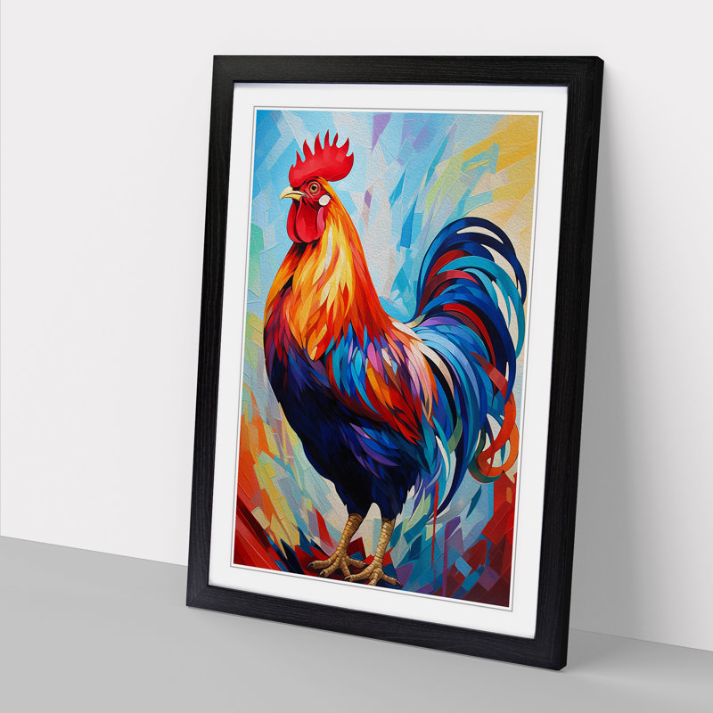 Rooster Abstract No.3 - Single Picture Frame Print on Wood, 46cm H x 34cm W x 2cm D, Black