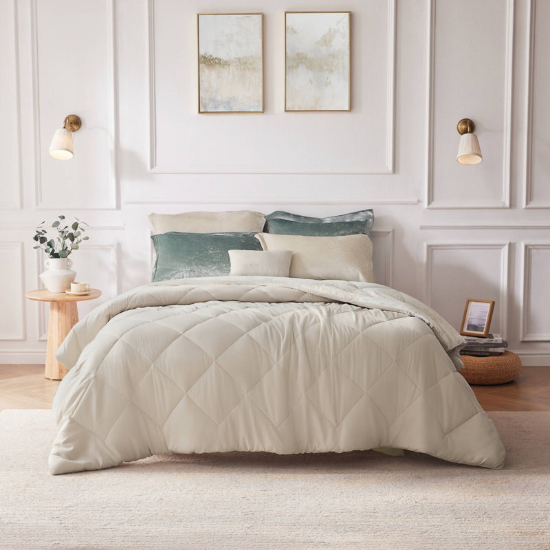 Ensemble de literie pour lit très grand / luxueux en velours luxueux, matelassé diamant, champagne