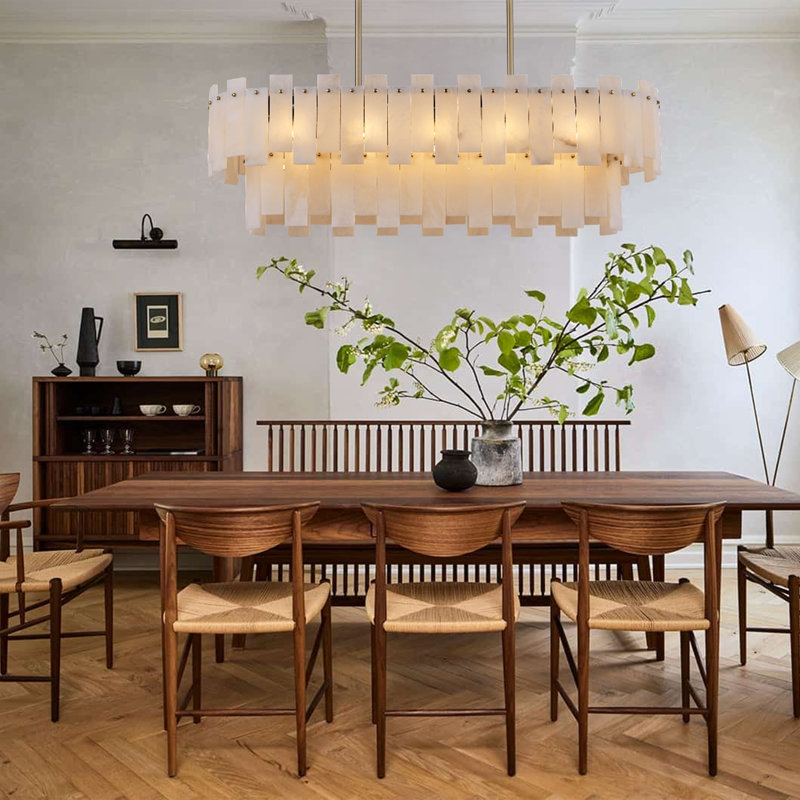 14 - Light 40" Modern Gold Alabaster Chandelier Double-layer Rectangular Kitchen Island Lights