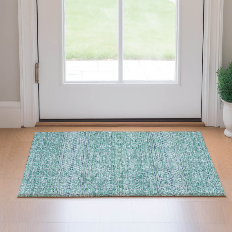 Premium Machine Washable Prisco Aqua Rug, Rectangle 1'8" x 2'6"