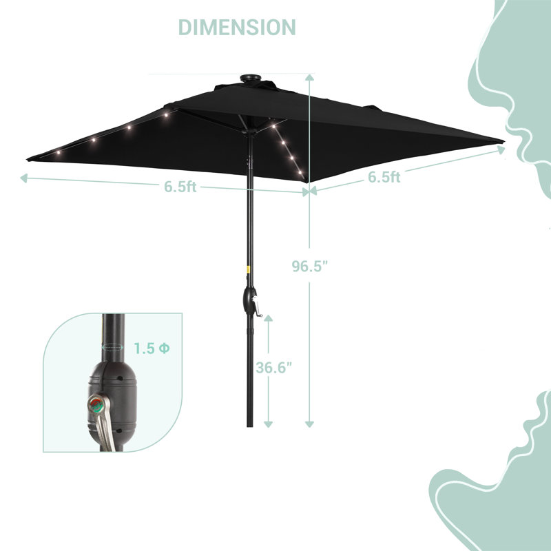 Parasol de marché carré 6,5 po x 6,5 po Salehah, Polyester noir