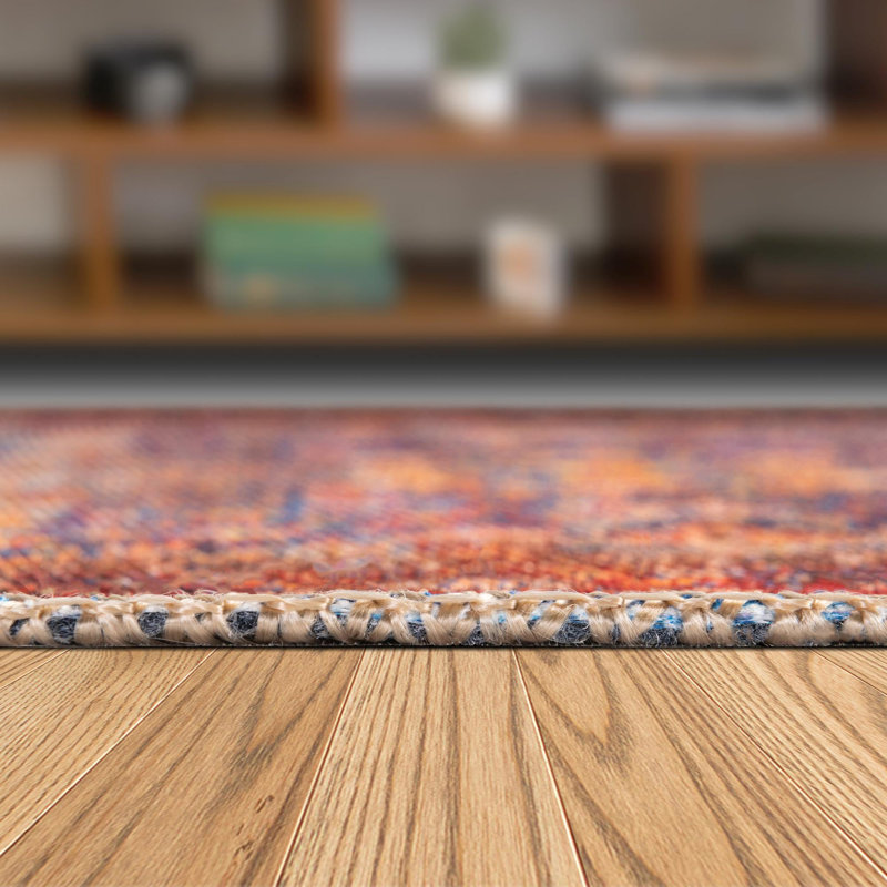 Tapis oriental bleu marine / rouge / orange, Rectangle 8 pi 4 po x 12 pi