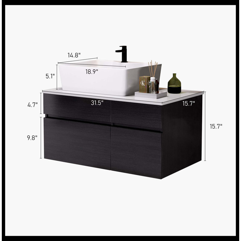 31.5" Compact Floating Single Bathroom Vanity With Sink