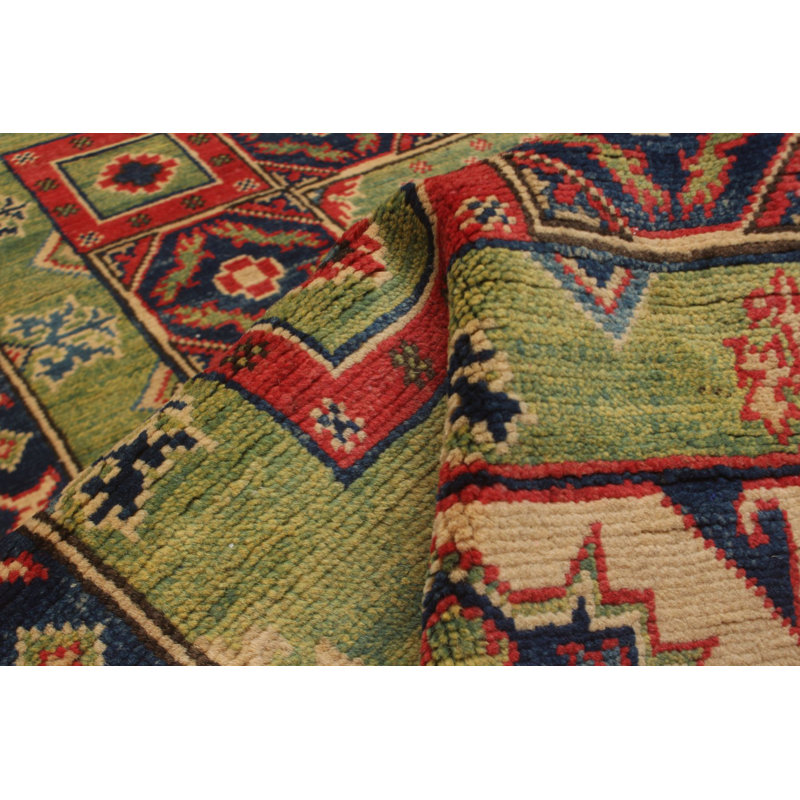 Tapis de couloir unique en laine noué à la main style Ouzbek Gazni des années 2010 de 4 pi 11 po x 19 pi 3 po olive / rouge Quintine