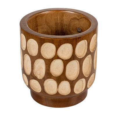 Pot de fleurs en bois sculpté à la main à pois