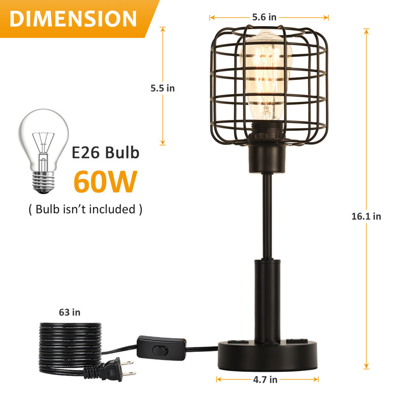 Lampe de table en bronze 12,1 "avec USB