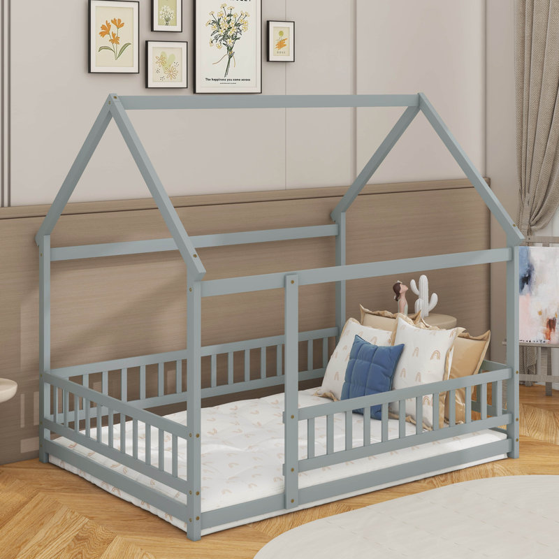Lit en bois avec toit House House, Gris, Lit double