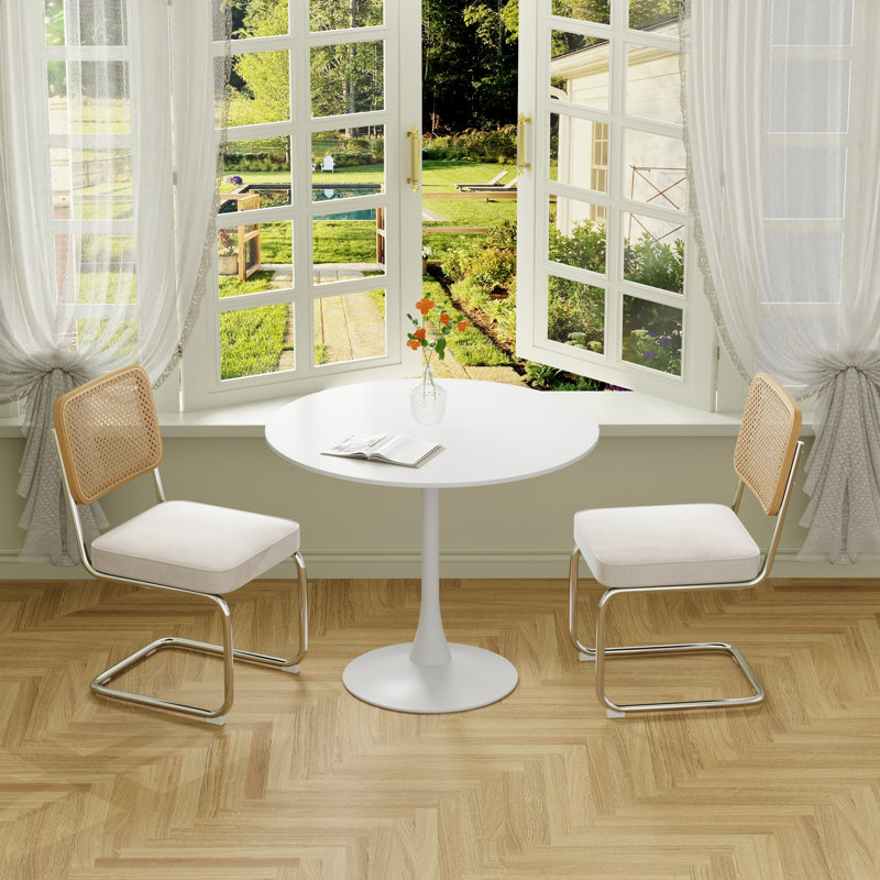 Elegant 3 Piece Dining Room Round Table and Chairs Set, Beige, White