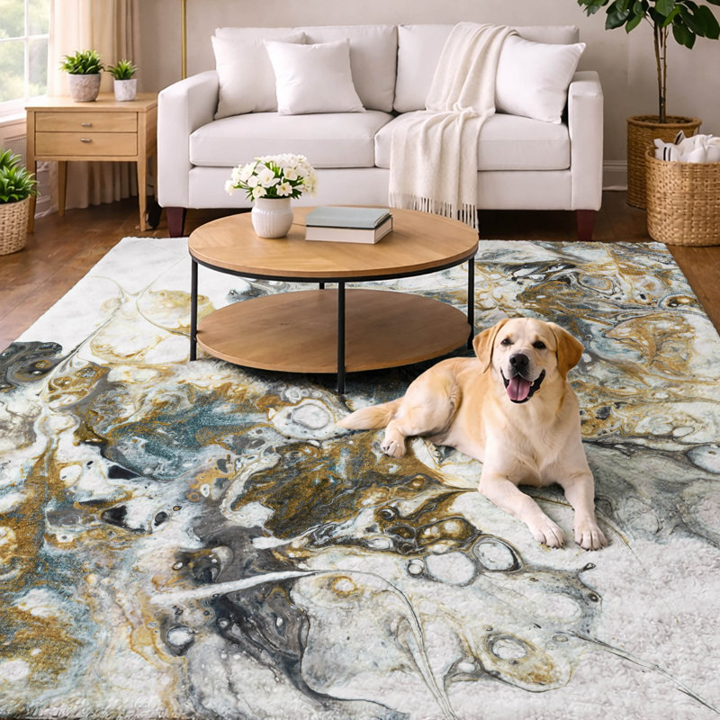 Premium Machine Washable Dream Shag ADS56 Abstract Rug, 3' x 5'