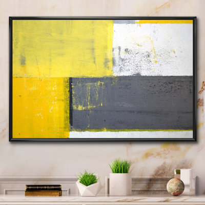 Gray Meets Yellow Abstract Art XV - Picture Frame Print on Canvas