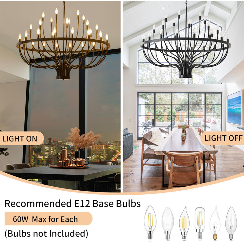 Lustre de ferme noir, H 31,3 po x l 47,2 po x P 47,2 po