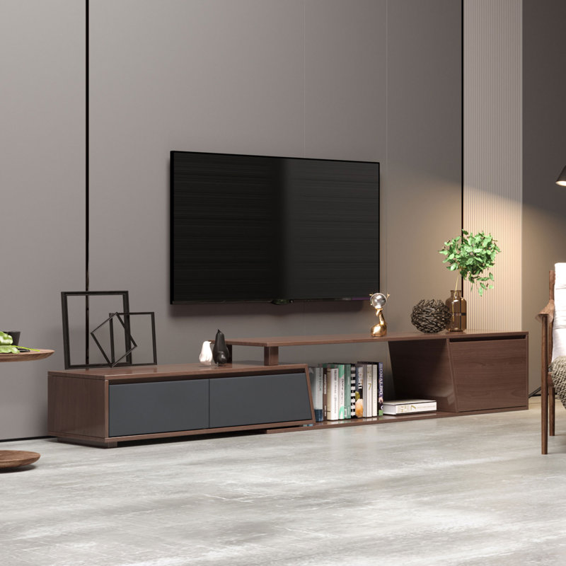 Minimalist Walnut Rectangle Extendable Tv Stand With 3 Drawers Up To 120"