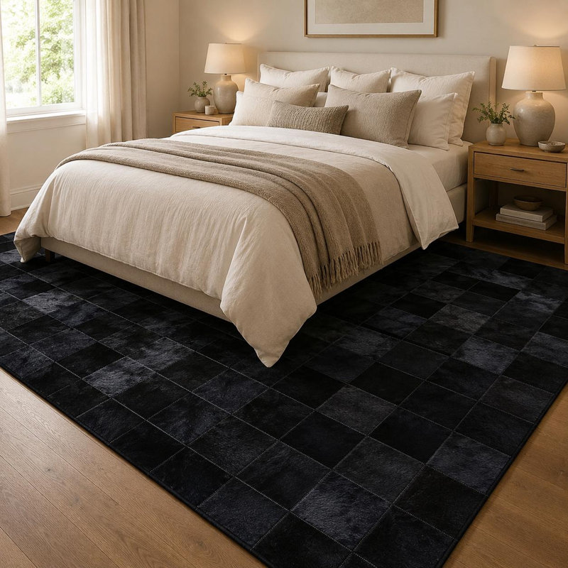 Tapis en cuir de vache noir patchwork, tapis en cuir véritable, décor de maison de luxe moderne, Tapis de couloir 2,5 x 8 pi