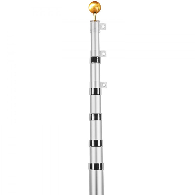 Mât télescopique pour mât de drapeau américain, Argent argent, H 360 po x l 2,28 po x P 2,28 po