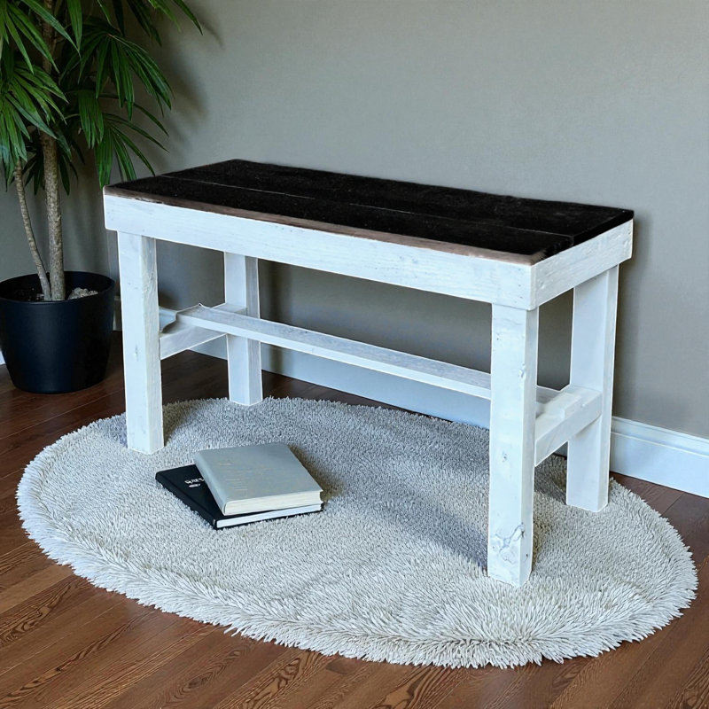 Banc de maison de campagne de style campagnard Janney, Noyer foncé / blanc, H 19,5 po x l 35 po x P 12,5 po