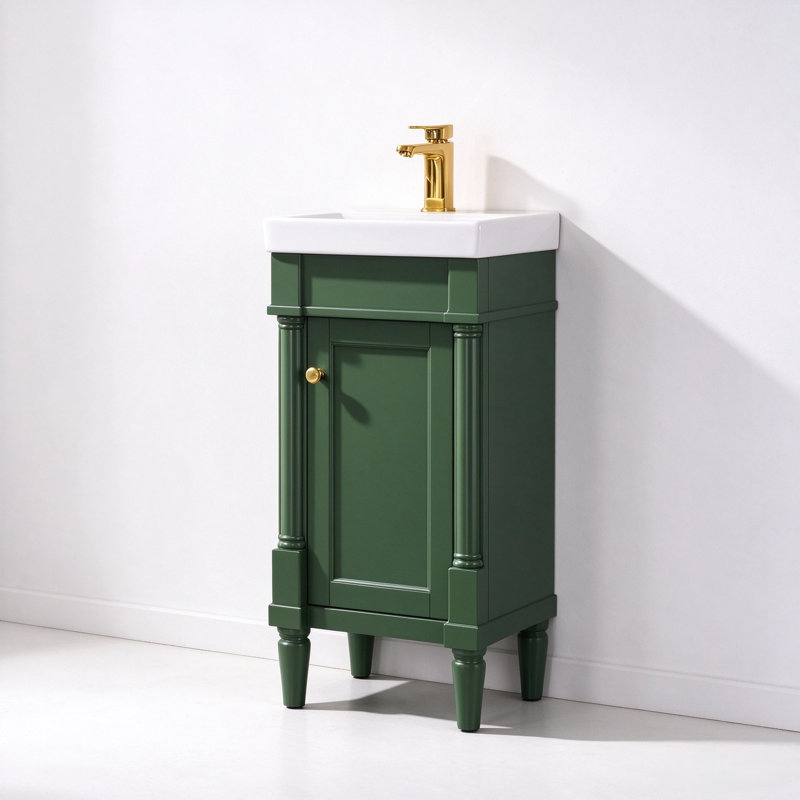 Makris 17.5 " W Freestanding Standard Free Standing 1 Single Vanity Bathroom Vanity With Ceramic Top, Vogue Green