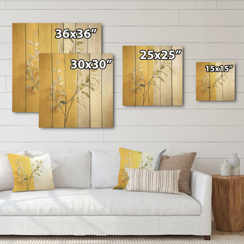 Feuilles vertes en minimalisme I - feuilles, art mural sur bois de pin naturel, H 30 po x l 30 po
