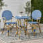 Ensemble d'extérieur en rotin PE et aluminium 3 pièces, bleu sarcelle foncé et blanc, finition bambou