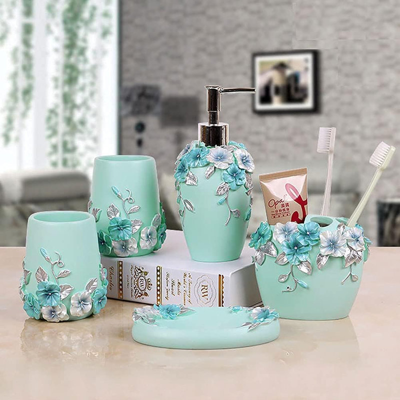 Five piece bathroom accessory set