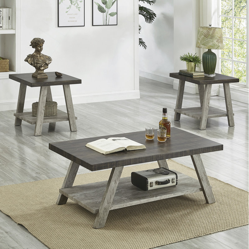 Ensemble de tables basses 3 pièces Contemporary, Noir/gris