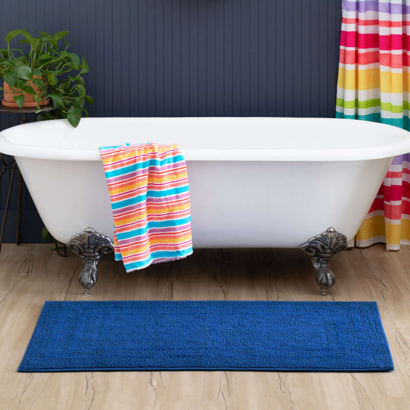 Tapis de bain lavable à la machine Kail, L 27 po x L 45 po, Fiesta cobalt