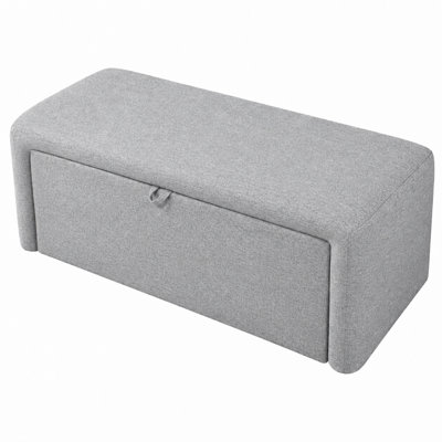 48" Linen Upholstered Side-Opening Storage Ottoman Bench For Living Room