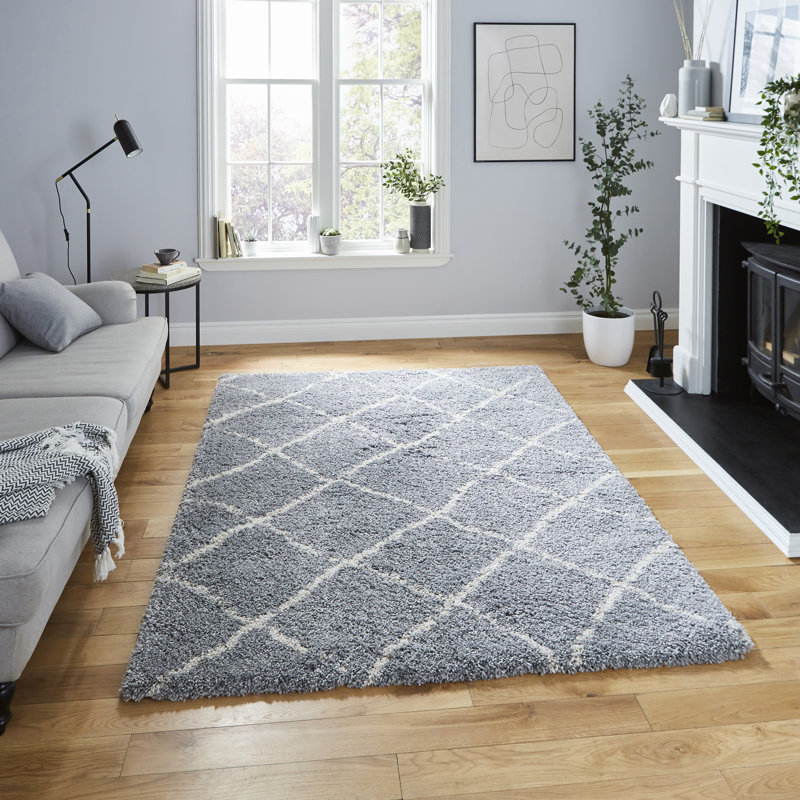 Raci G257 Grey/Cream Machine Made Shaggy Area Rug, Rectangle 80 x 150cm