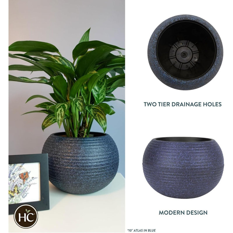 The 6 Inch Atlas Sphere, pot de fleurs rond en plastique, bleu, H 12,1 po x l 11,9 po x P 11,9 po, Mauve