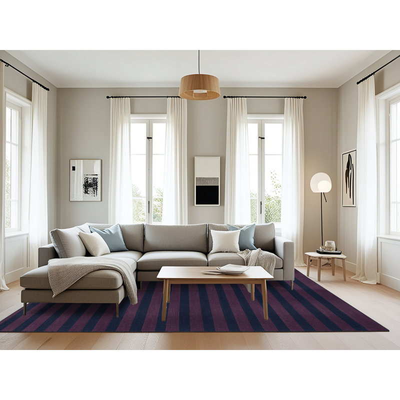Tapis gris à rayures horizontales lavable à la machine, Rectangle 8 pi x 10 pi