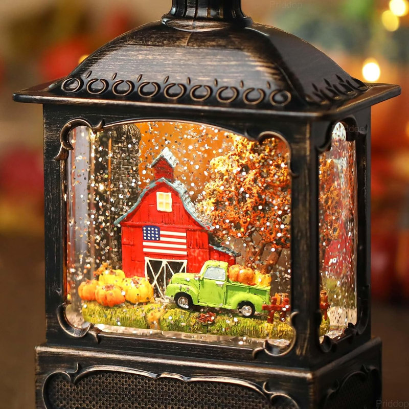 Automne lanterne globe de neige - grange rouge camion citrouille ferme scintillante décorations d'automne pour la maison, l'Action de grâce, récolte d'automne