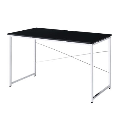 Bureau d'écriture rectangulaire en métal avec bouton de soutien, plateau noir, 24 po de largeur, 44 lb à languette croisée, table, profondeur 47 po, hauteur 28 po
