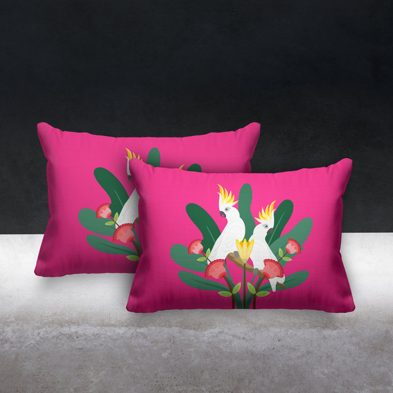 Coussin lombaire intérieur / extérieur Flocked Birds, Rose