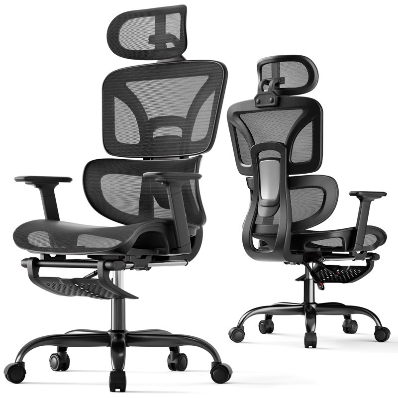 DLONGONE Office Chair with Headrest, Black, Black