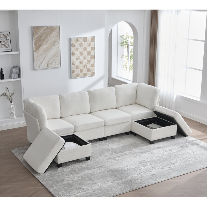 Canapé modulaire modulaire, canapé convertible 6 places, canapé modulaire en U avec repose-pieds avec rangement, Beige